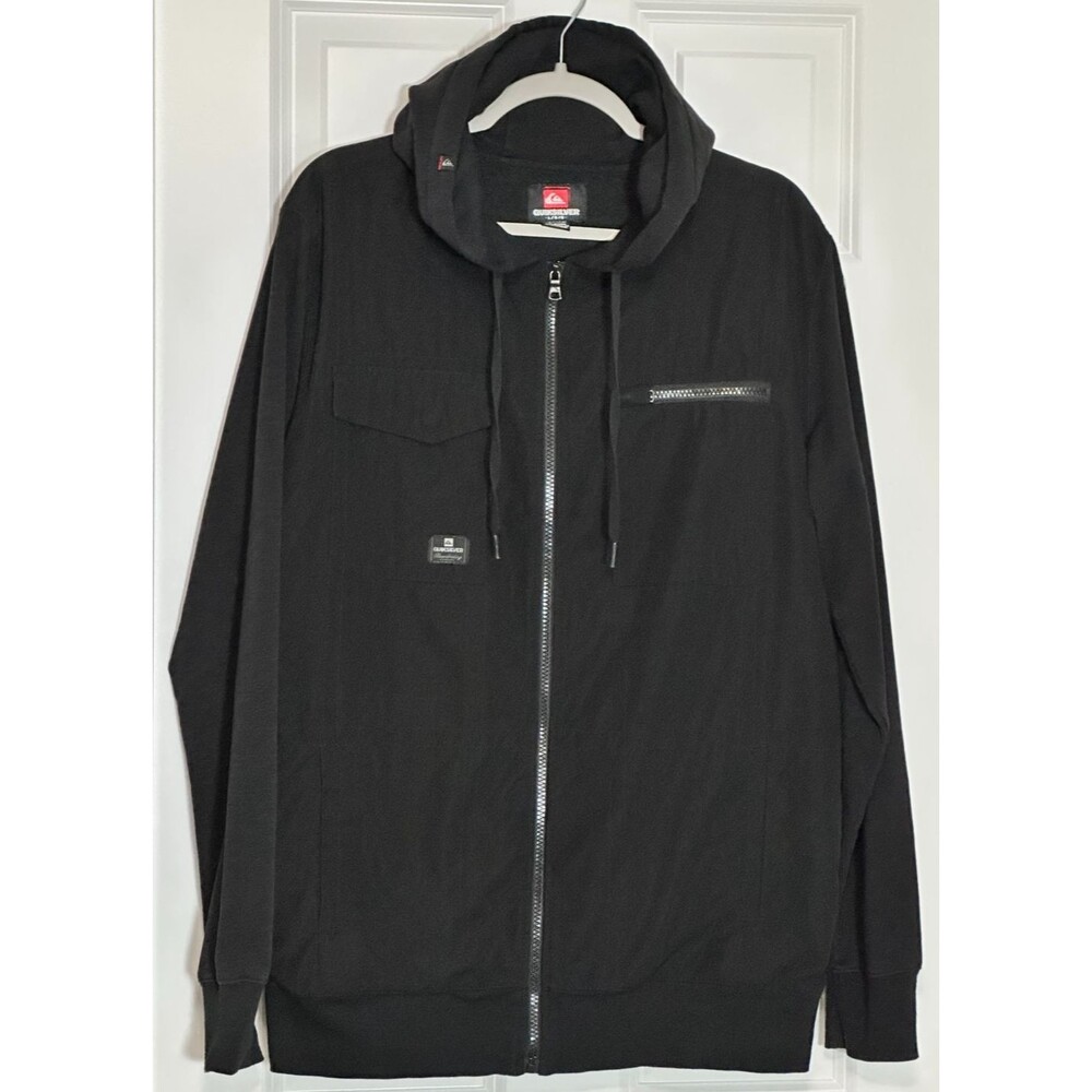 Quiksilver‎ Full Zip Hooded Jacket Men's Size L Black Hoodie Y2K Skater Outdoors